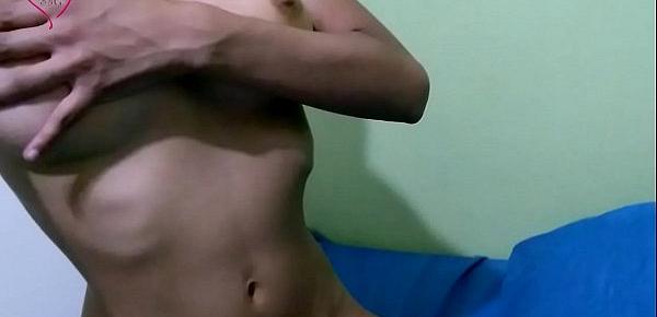  cute skinny brunette girl indian self video